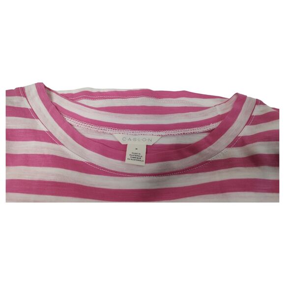 Caslon Pink & White Candy Striped Medium Shirt Bow Sleeves Valentine Tunic Top - Picture 6 of 9